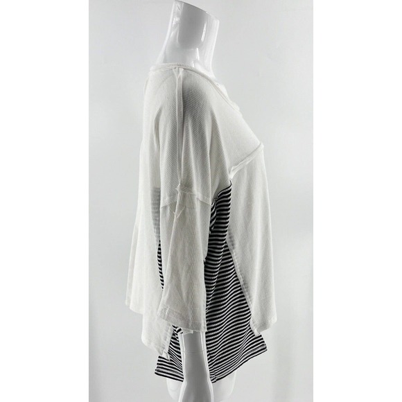 POL Top Size Medium White Black Striped Detail Ribbed Pocket Loose Oversized Fit - Picture 3 of 6